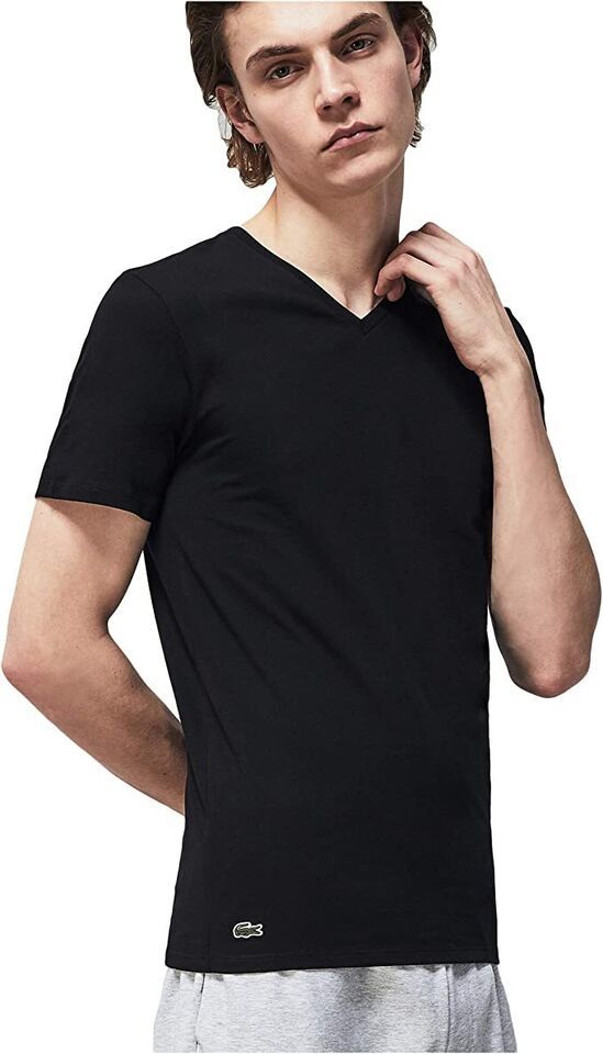 Lacoste Men’s Premium Pima Cotton V-Neck Sport T-Shirt Tonal Croc TH3374-51 BLK