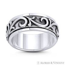 8.5mm Swirl Pattern Wind Gust Charm Oxidized .925 Sterling Silver Stackable Band - £39.06 GBP+