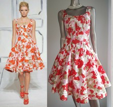 $5,000 Oscar De La Renta Stunning Wht Red Pink Floral Silk Runway Dress Us 10 - £783.76 GBP