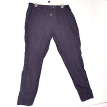 Ellen Tracy Women&#39;s Pants Navy Blue 100% Linen Straight Leg Size Large - £15.30 GBP