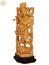 18&#39;&#39; Hindu God Krishna (Dwarkadheesh) Playing Flute | Wooden Statue - £942.84 GBP