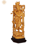 18'' Hindu God Krishna (Dwarkadheesh) Playing Flute | Wooden Statue - £957.23 GBP