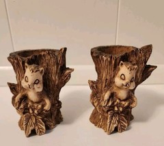 VTG Hand Carved Wood Squirrel on Tree Stump Air Fern Vase Holder Ricardo - $19.24