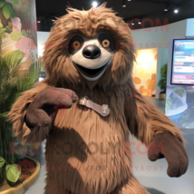 Brown Giant Sloth mascot costume character dressed with a Vest and Hair clips - $1,229.00