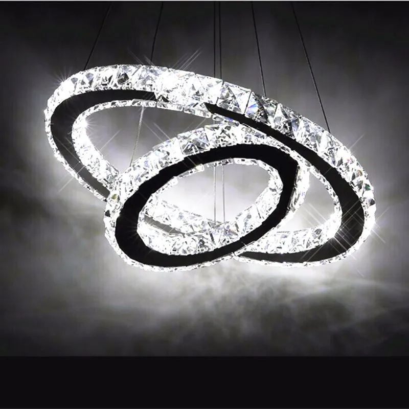 Contemporary Hot sale Diamond 2 Ring LED K9 Crystal LED Chandelier Light... - $139.32