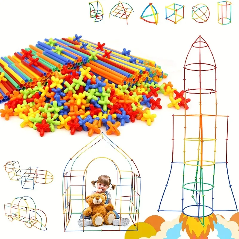 100pcs Straw Constructor Toys STEM Building Toys Interlocking Plastic Thin Tube - £10.68 GBP