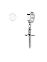 Dagger Sword Helix Huggie Hoop and Plug Stud Silver Tone Stainless Steel Earring - £11.38 GBP