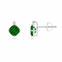 Emerald Cushion Stud Earrings with Diamond in 14K Gold (Grade-AAAA , 5MM) - £1,834.91 GBP