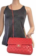 Judith Leiber Vintage Evening Bag Red Quilted Leather Shoulder Strap Fro... - £127.11 GBP