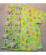 Lot 2 Scrub Tops Large~Tropical~Bright Green~flip-flops~Hope~Peace~Happi... - £18.73 GBP