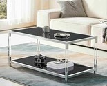 Saint Mossi Blevio Glass Coffee Table, Double Layer Black Glass Coffee T... - £220.25 GBP