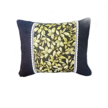 Black Velvet Pillow Classic, Floral Cotton, Gold Metallic Accent, 16x20&quot; - $69.00
