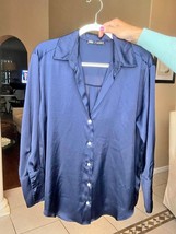 Zara Satin Blouse Size Large In Navy Blue Condition 9 / 10 - £17.57 GBP