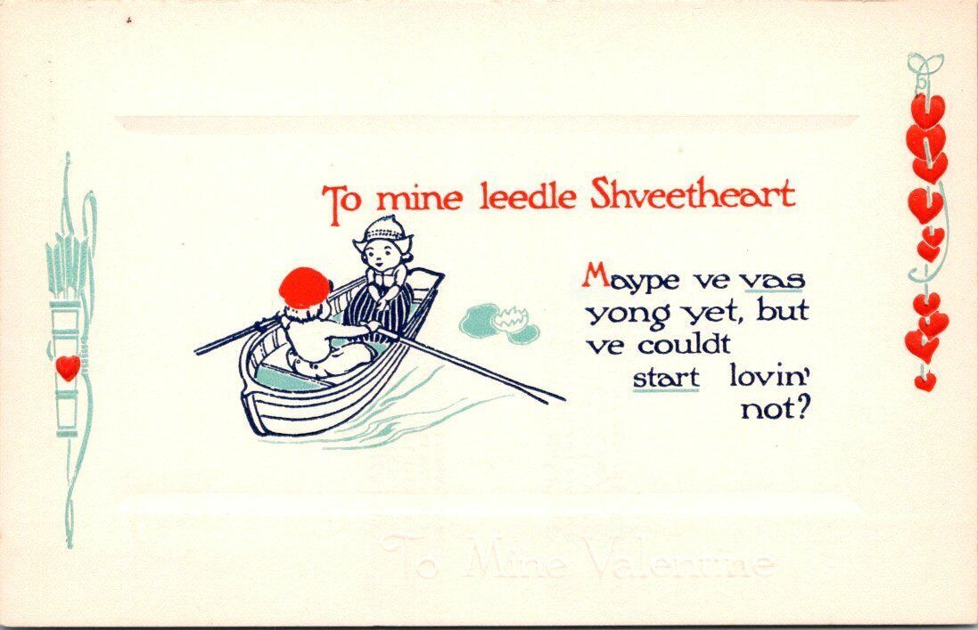 Vintage Gibson Lines Valentines Day Post Card Boy And Girl In Boat Embossed - $5.95