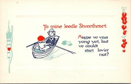 Vintage Gibson Lines Valentines Day Post Card Boy And Girl In Boat Embossed - £4.72 GBP