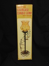 Vintage Wrought Iron Staircase Candle Lamp W/ Hand Blown Amber Globe Ope... - $27.67