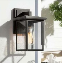 1-Light Matte Black Modern Outdoor Wall Lantern Sconce with Clear Seeded... - $75.99
