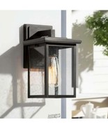 1-Light Matte Black Modern Outdoor Wall Lantern Sconce with Clear Seeded... - £59.74 GBP