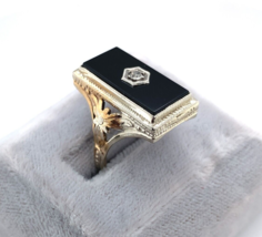 14k White Gold Genuine Natural Onyx Filigree Ring with Diamond Jewelry (#J6208) - £344.24 GBP