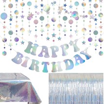 Iridescent Happy Birthday Party Decorations Happy Birthday Banner, Iridescent Ci - £30.36 GBP