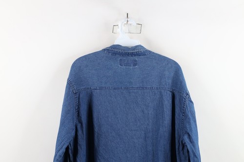 Vtg 90s Streetwear Womens 1X Distressed Embroidered Flower Denim Button Shirt Item image 14