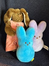 Lot of TY ROSE Brown Plush Easter Rabbit in Pink Corduroy Jumper &amp; PEEPS Blue &amp; - $13.09