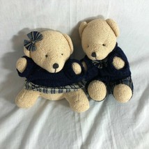 Pair of Boy Girl Bears Plush Stuffed Animal Toy Blue Sweater - £6.31 GBP