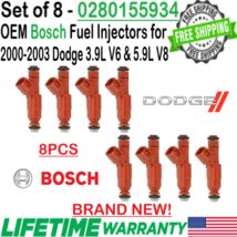NEW OEM Bosch x8 Fuel Injectors for 2000-2003 Dodge 3.9L V6 &amp; 5.9L V8 02... - £419.49 GBP