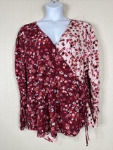 Cato Women Plus Size 26/28W (3X) Pink Floral Wrap Stretch V-neck Top Long Sleeve - £13.69 GBP