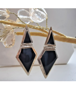 ND 925 STERLING SILVER BLACK ONYX DANGLE DIAMOND SHAPED EARRINGS - $136.66 CAD