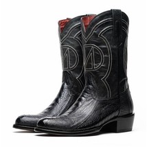 DENVER Genuine Ostrich Leg Skin Cowboy Boot from the Western Collection Black image 7