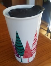 STARBUCKS 2017 11oz Forest Trees Red Green Ceramic Coffee Tumbler Coffee Mug  - £7.78 GBP