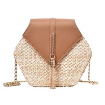 Casual Chains Straw Bucket Bags Women Summer Messenger Bag Rattan Bags Beach Lad - £22.82 GBP