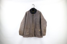 Vtg 90s Cat Caterpillar Mens XL Thrashed Spell Out Lined Chore Barn Jacket USA - £47.59 GBP