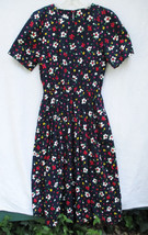 Talbots Abstract Floral on Navy Cotton Canvas Day Dress Women’s Vintage Size 12 - £37.95 GBP