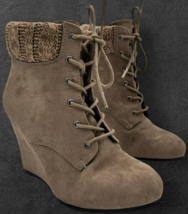 Charlotte Russe Wedge Knit Collar Brown Booties Women&#39;s size 6 - $10.52