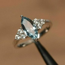 14k White Gold Plated Marquise Simulated Aquamarine Engagement Solitaire  Ring - £87.14 GBP