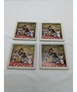 Set Of (4) Kittens In A Basket Ceramic Coaster Cork Back 3 1/2&quot; - $158.86 MXN