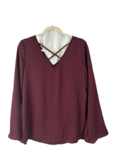 rue21 Burgundy Criss Cross V Neck Blouse Long Sleeve Flowy Top Women’s L - $13.94