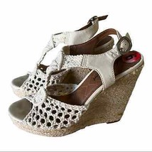 Lucky Brand Ivory Macrame Crochet Espadrille Ankle Strap Wedges Size 6M - £23.29 GBP