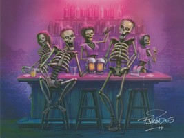 Goosebumps Artist Tim Jacobus SIGNED Horror Art Print Boo&#39;s Bar Beer &amp; Skeletons - £31.28 GBP