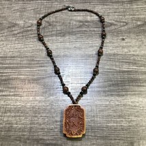 VTG Tigers Eye Pendant Necklace Asian Amulet Crystal Bead Statement Boho 22” - £26.01 GBP