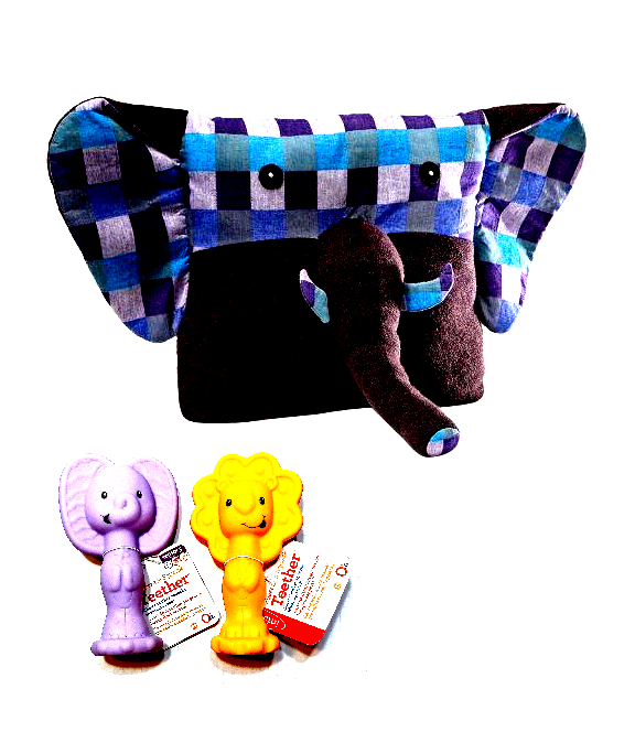 Primary image for Newborn Bundle- GUND Elamma Elephant 10"x10" Pillow, 2 Squeeze & Squeak Teethers