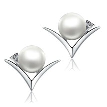 Natural freshwater pearl stud earring for women in 925 sterling silver - $33.99