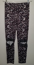 NEW Leopard Print Leggings Lace Knee Cutouts Size Large Cheetah High Rise - £15.03 GBP