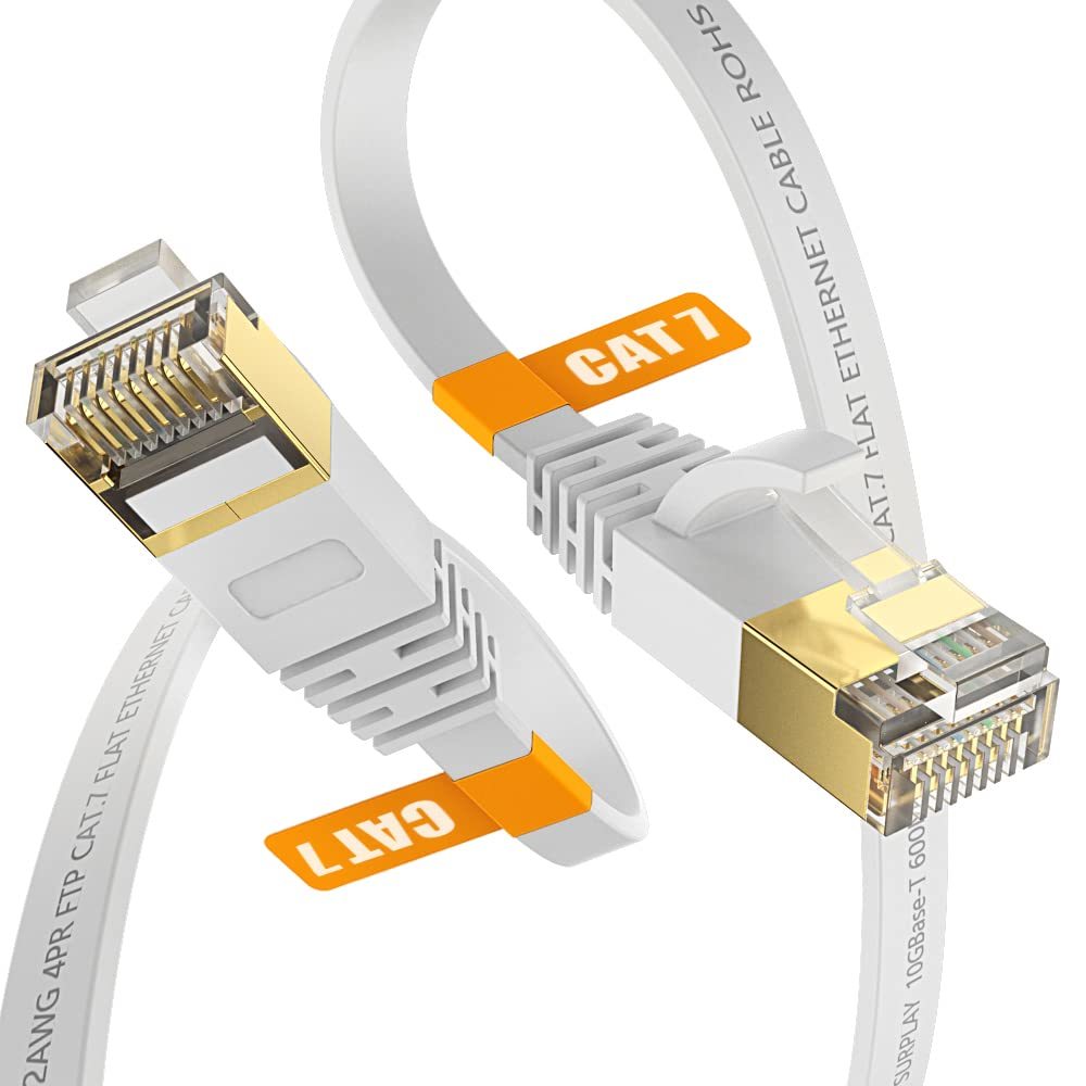 Primary image for Cat7 25FT Ethernet Cable White 10Gbps Shielded Ground Wire Internet Network Flat