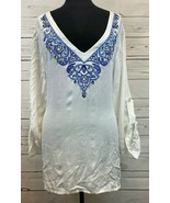 Karen Kane Rolled Sleeve Boho White &amp; Blue Top Tunic Blouse Size 2X NEW NWT - $590.00 MXN