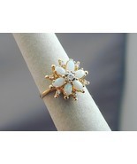Antique 14k Gold 6 Oval Opal &amp; Diamond Cocktail Ring 6 - £279.77 GBP