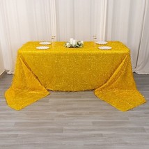 90&quot;&quot;X156&quot;&quot; Gold Polyester Rectangular Tablecloth Metallic Tinsel Party D... - £72.08 GBP