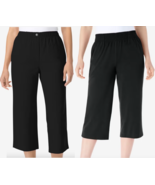 Woman Within 26-28 Elastic-Waist Knit Pants &amp; 7-Day Denim Capri Black Je... - €31,68 EUR